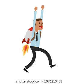 Businessman flying with jetpack