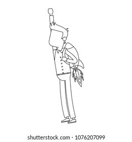 Businessman flying with jetpack on black and white colors