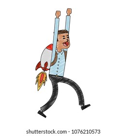 Businessman flying with jetpack scribble