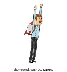 Businessman flying with jetpack scribble