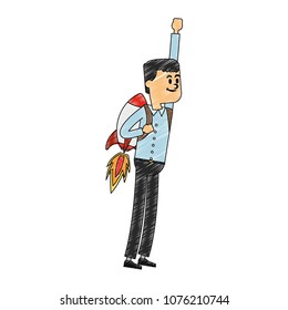 Businessman flying with jetpack scribble