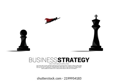 businessman flying to king chess piece 3D silhouette vector. icon for business planning and strategy thinking