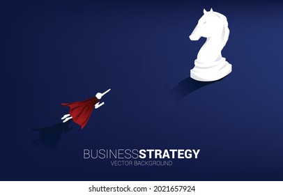 businessman flying to knight chess piece 3D silhouette vector. icon for business planning and strategy thinking