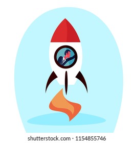 businessman flying in launching rocket male successful startup concept cartoon character isolated full length flat vector illustration