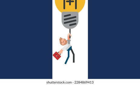 Businessman flying with lightbulb. Business finance. Flat vector illustration.