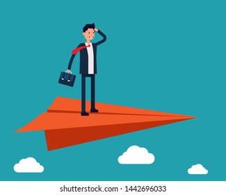 Businessman flying and looking with invested. Vector illustration investment business concept, Flat cartoon style design.