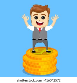 Businessman flying. Manager character as a super hero flying. Flat character. 