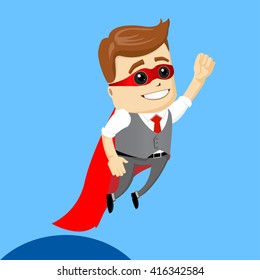 Businessman flying. Manager character as a super hero flying. Flat character. 