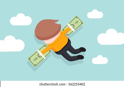 businessman is flying with money