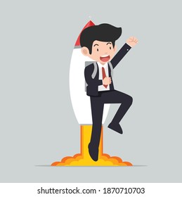 businessman  flying off with rocket Concept 