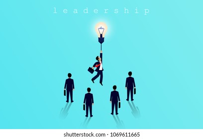 Businessman flying on a light bulb, leadership concept. Creative idea. successful growth in business.  vector illustration