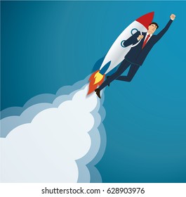 businessman flying on a rocket , business concept vector