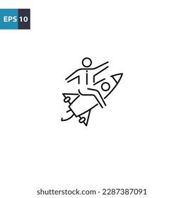 Businessman flying on rocket outline icon Vector illustration