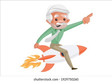 Businessman is flying on the rocket. Vector graphic illustration. Individually on a white background.