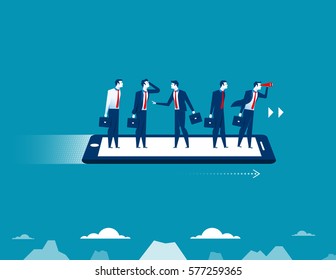 Businessman flying on smartphone. Concept business illustration. Vector flat