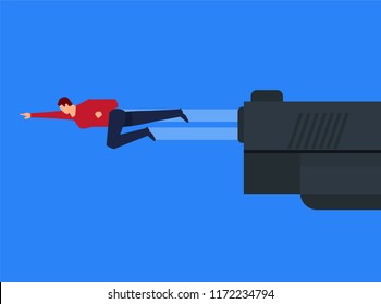 Businessman flying out of the muzzle