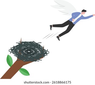 Businessman flying out of the nest

