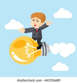 a businessman flying over the bulb