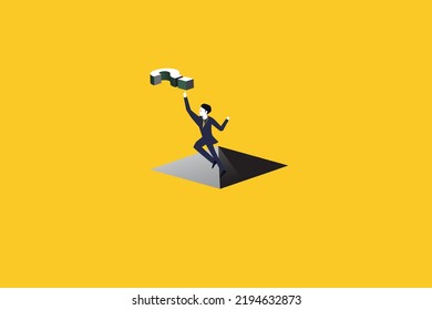 Businessman Flying With A Question Symbol, Problem Resolve Concept.