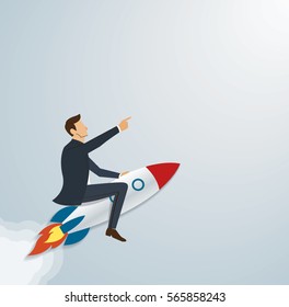 Businessman Flying with a Rocket to Successful background vector. Business concept illustration.