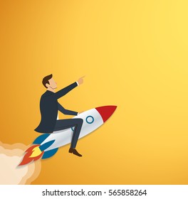 Businessman Flying with a Rocket to Successful background vector. Business concept illustration.