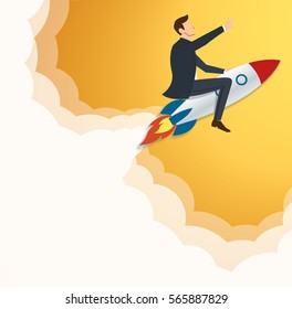 Businessman Flying with a Rocket to Successful background vector. Business concept illustration.