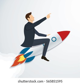 Businessman Flying with a Rocket to Successful vector