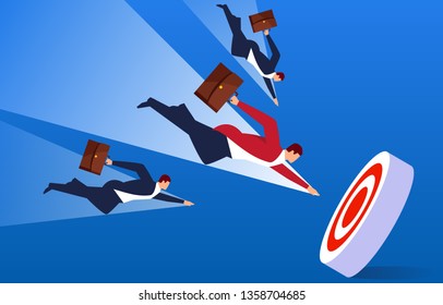 Businessman flying to the same target