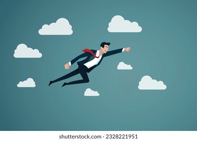 Businessman flying through sky. Concept business vector illustration.