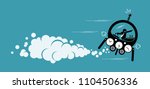 Businessman flying in a time machine going to the future or past. Vector artwork depicts time machine, back to the past, changing history and finding out about the future.
