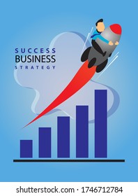 Businessman Flying Up Using a Rockect vector illustration. use for template presentation, background, business design, and etc