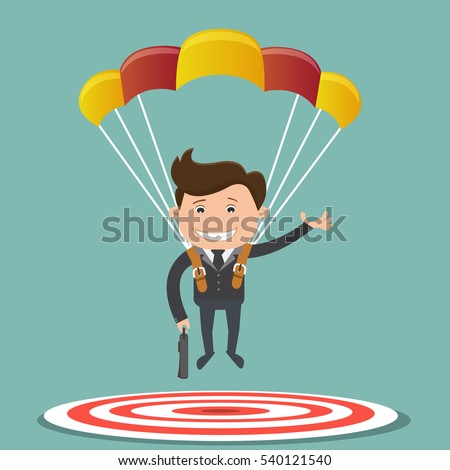  Businessman focused on a target with parachute - vector illustration