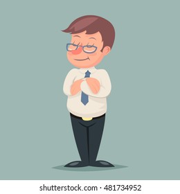 Businessman Fold Arms Character Icon Retro Cartoon Vector Illustration