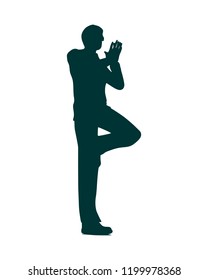 Businessman folded his hands in prayer. Silhouette of businessman in yoga pose.