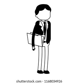 Businessman with folder in black and white