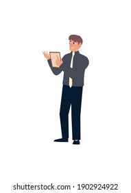 businessman with folder character standing white background vector illustration