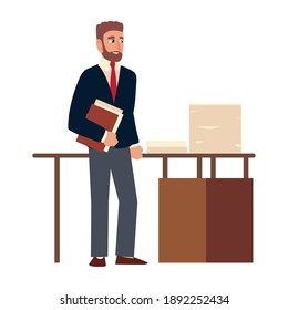 businessman with folder desk and papers office cartoon vector illustration businessman with folder desk and papers office cartoon vector illustration