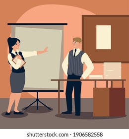 businessman with folder desk and papers office cartoon vector illustration