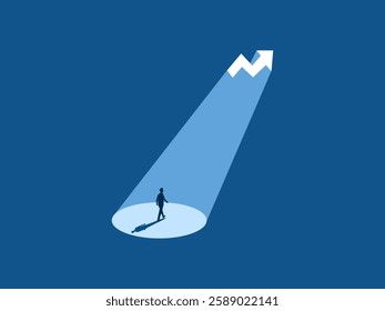 Businessman following a glowing growth chart