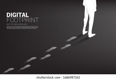 Businessman with Footprint from digital dot pixel. business concept of digital transformation and digital footprint.