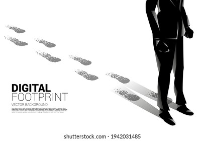 Businessman with Footprint from Footprint from digital dot pixel. business concept of digital transformation and digital footprint.