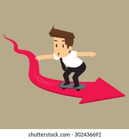businessman forced skateboard according to the arrow. vector