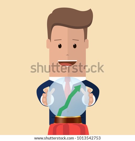 Businessman foresees successful future. Businessman predict the future, forecast for business.Vector illustration