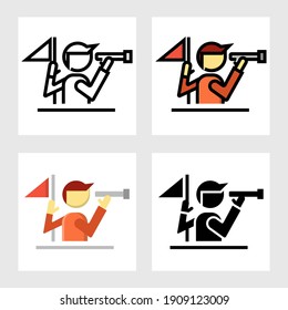 Diseño vectorial de icono de visión de negocio en línea llana, delgada, contorno y estilo plano.