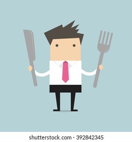 Businessman with fork and knife vector