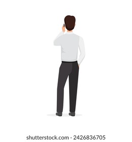 Businessman in formal clothes standing, male character talking phone vector illustration