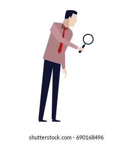 businessman in formal suit looking through a magnifying glass business concept