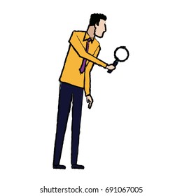 businessman in formal suit looking through a magnifying glass business