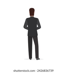 Businessman in formal suit standing and waiting, back view of man vector illustration