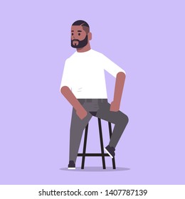 businessman in formal wear sitting on chair smiling male cartoon character african american business man office worker posing flat full length